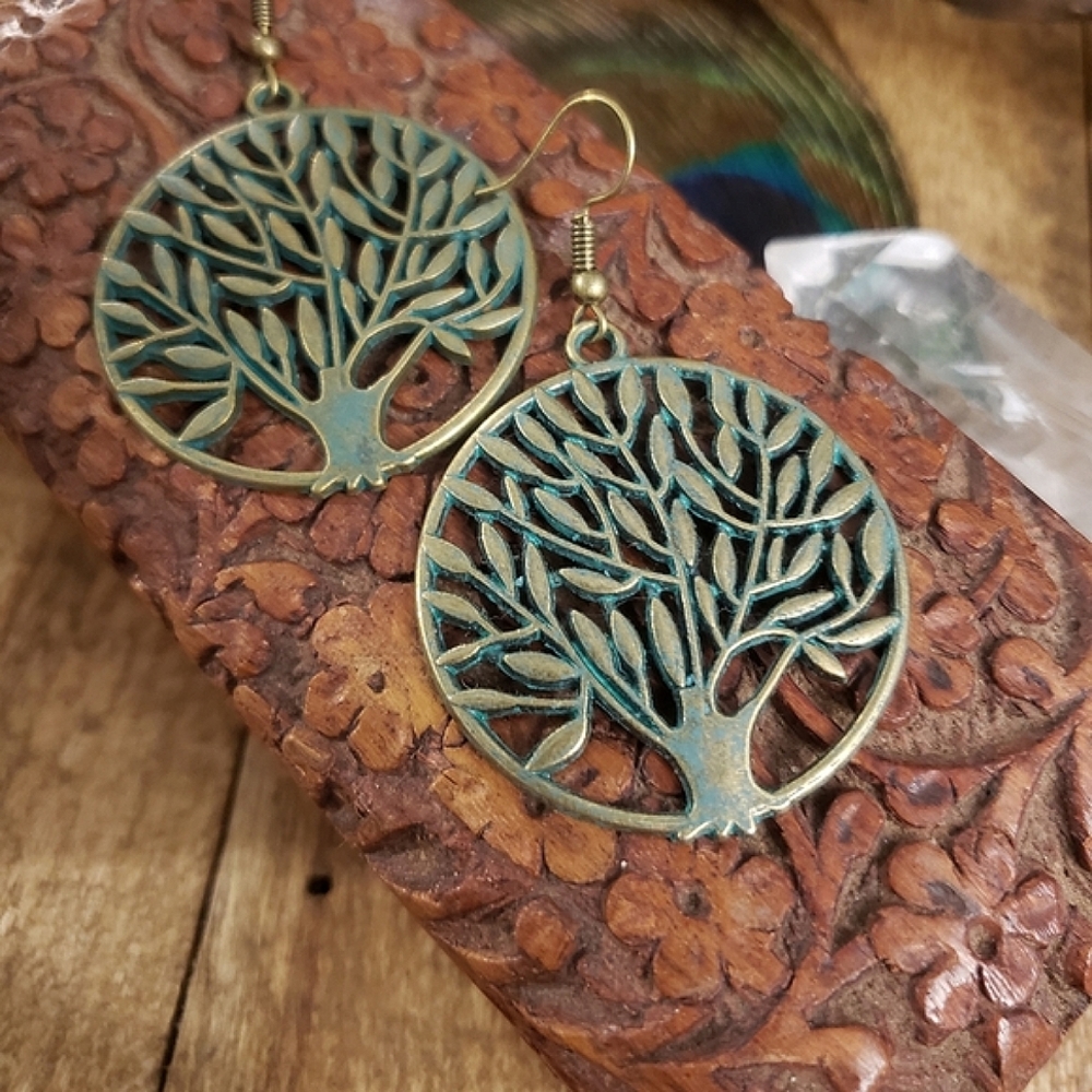 TREE of LIFE earrings Green Patina Tree earrings Nature Lover Jewelry Bohemian